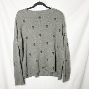Wooden Ships Gray & Black Skull Crew Neck Sweater Size S/M